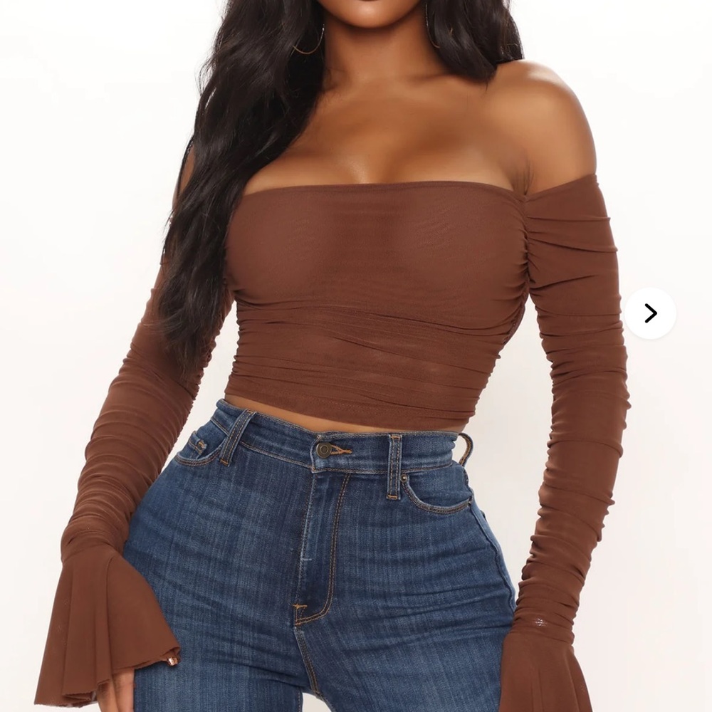Fashion Nova Brown Off-Shoulder Crop Top